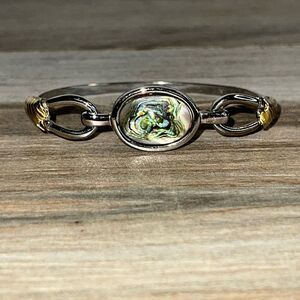 Vintage Avon Bracelet Silver Tone Oval With Abalone Shell Gold Tone Accents